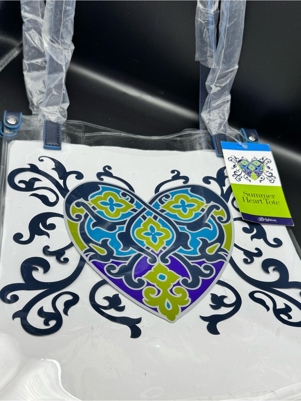 Brighton Clear Summer Heart Tote with Blue & Green accent color